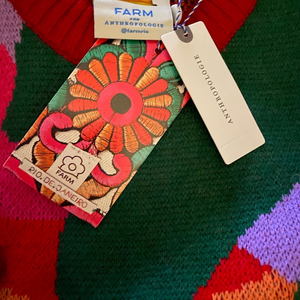 Farm Rio x Anthropologie Cold Shoulder Crew Sweater Multicolor Knit Womens XS - Picture 5 of 5